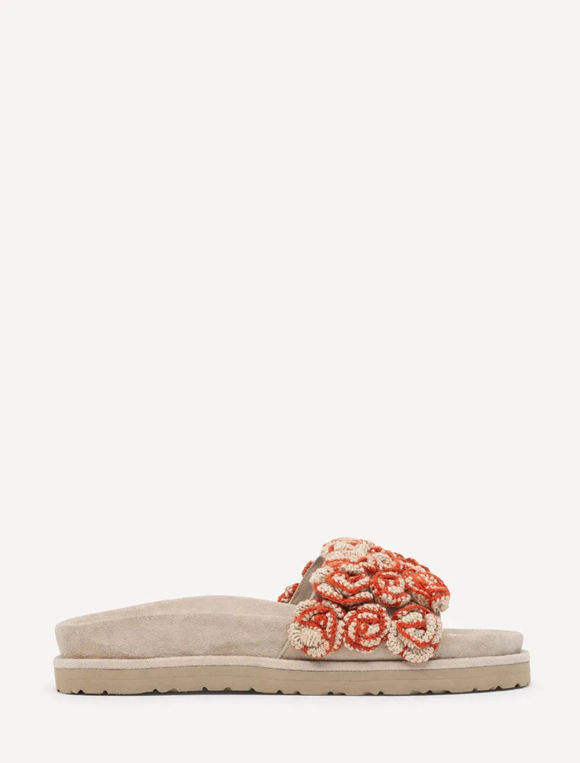 Ren Handcrafted Floral Crochet Slide Sandals Rust