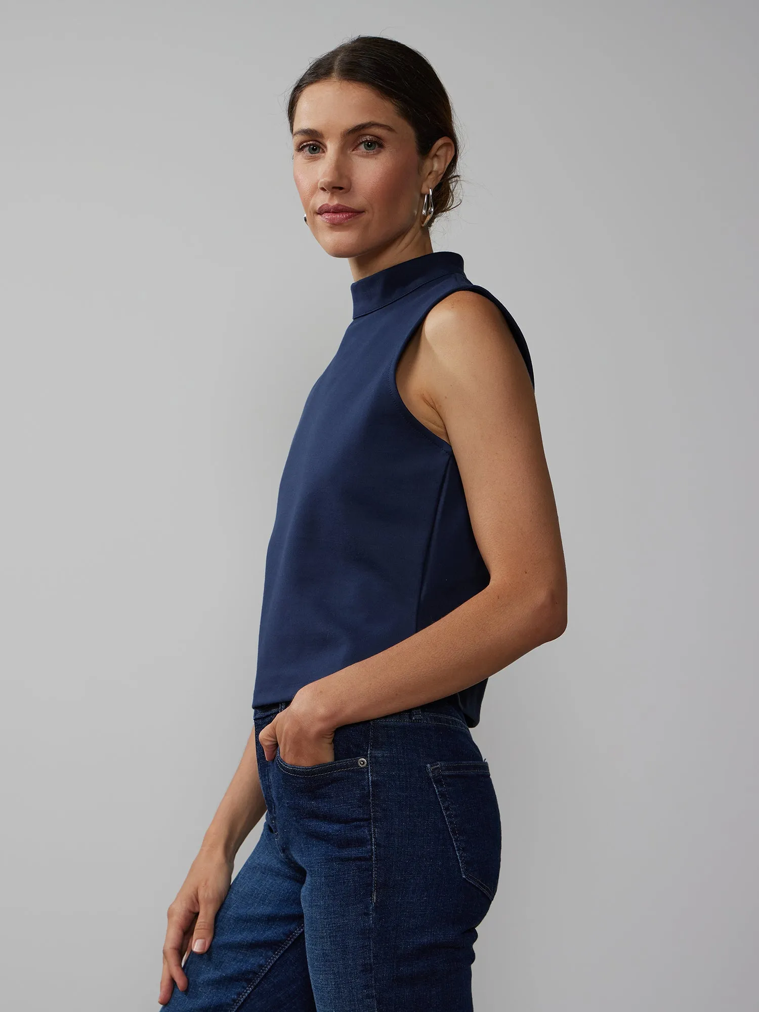 Sleeveless Mock Neck Ponte Top