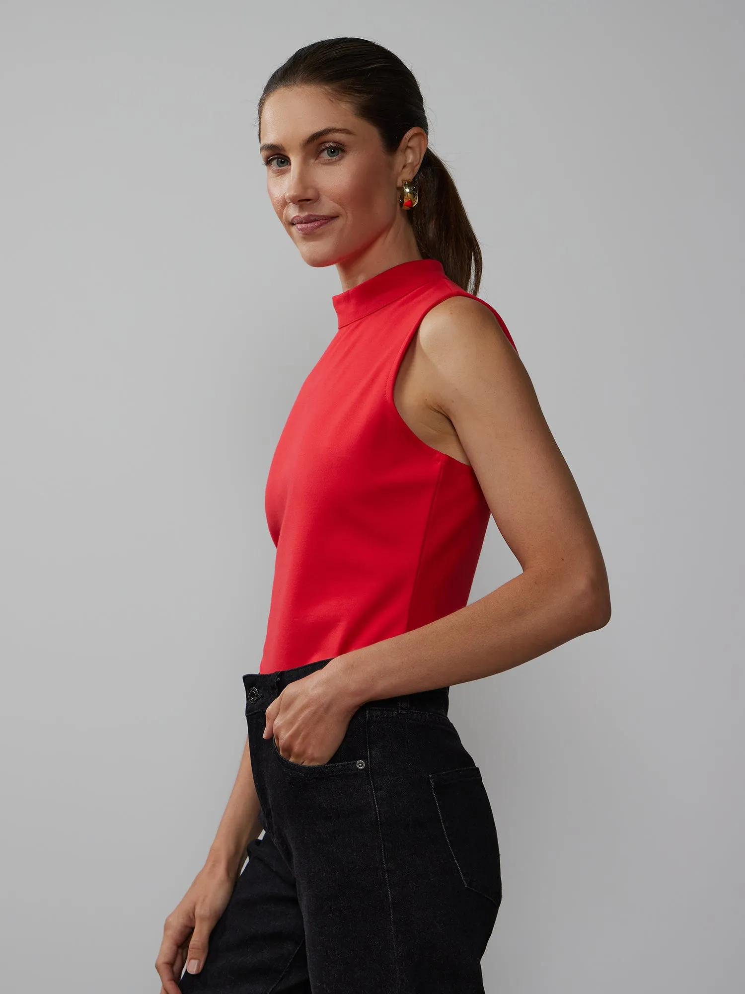 Sleeveless Mock Neck Ponte Top