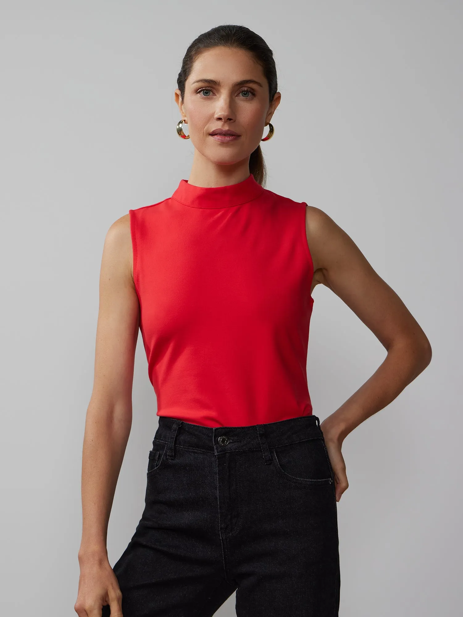 Sleeveless Mock Neck Ponte Top
