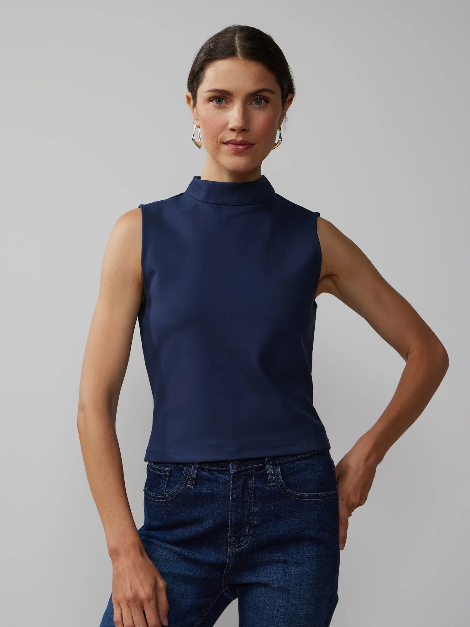 Sleeveless Mock Neck Ponte Top