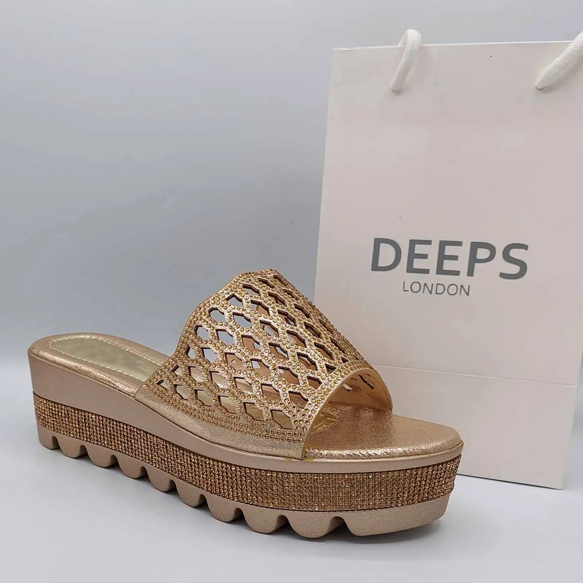 SLICK OPEN TOE RHINESTONE MESH SUMMER WEDGE PLATFORM MULE SLIDER SANDAL