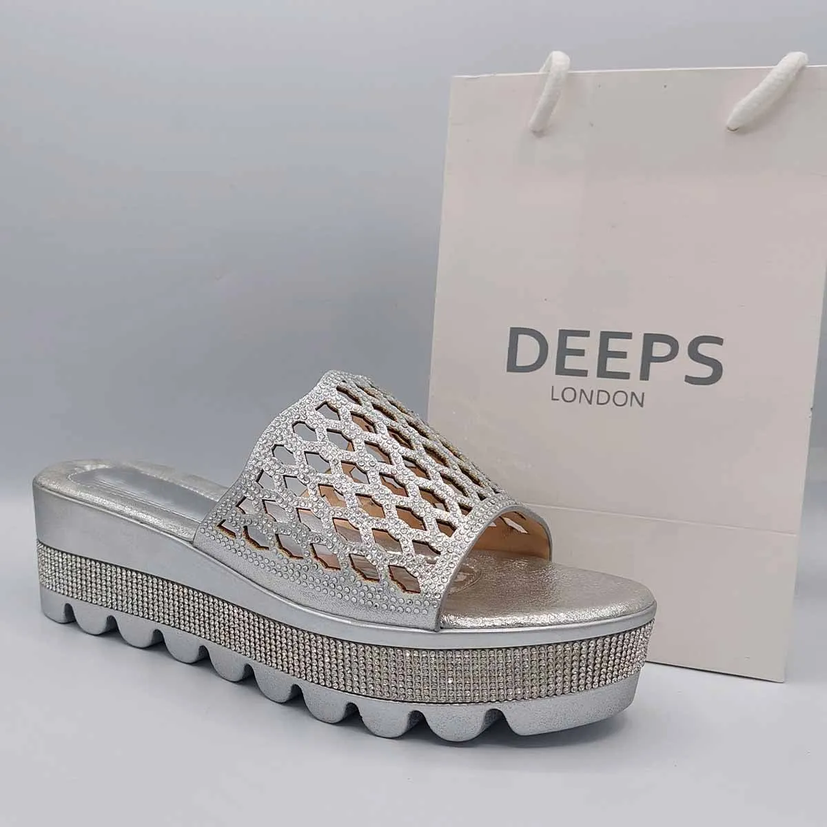 SLICK OPEN TOE RHINESTONE MESH SUMMER WEDGE PLATFORM MULE SLIDER SANDAL