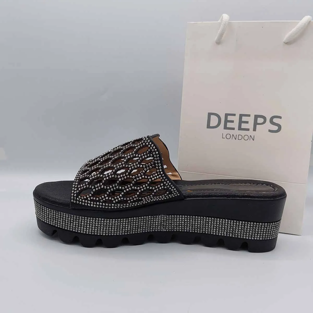 SLICK OPEN TOE RHINESTONE MESH SUMMER WEDGE PLATFORM MULE SLIDER SANDAL