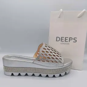 SLICK OPEN TOE RHINESTONE MESH SUMMER WEDGE PLATFORM MULE SLIDER SANDAL