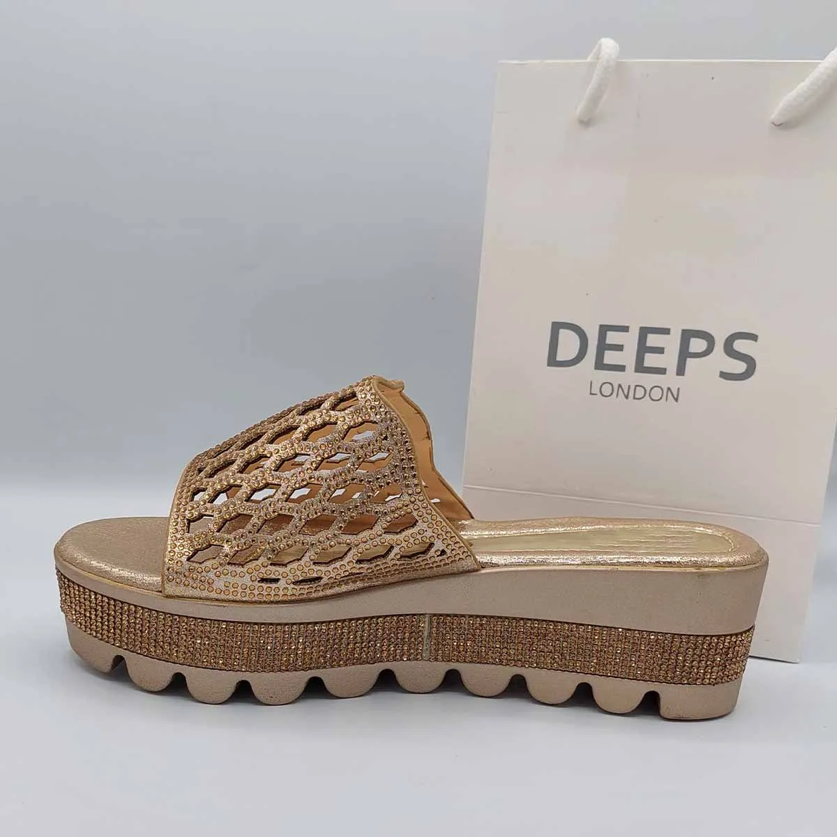 SLICK OPEN TOE RHINESTONE MESH SUMMER WEDGE PLATFORM MULE SLIDER SANDAL