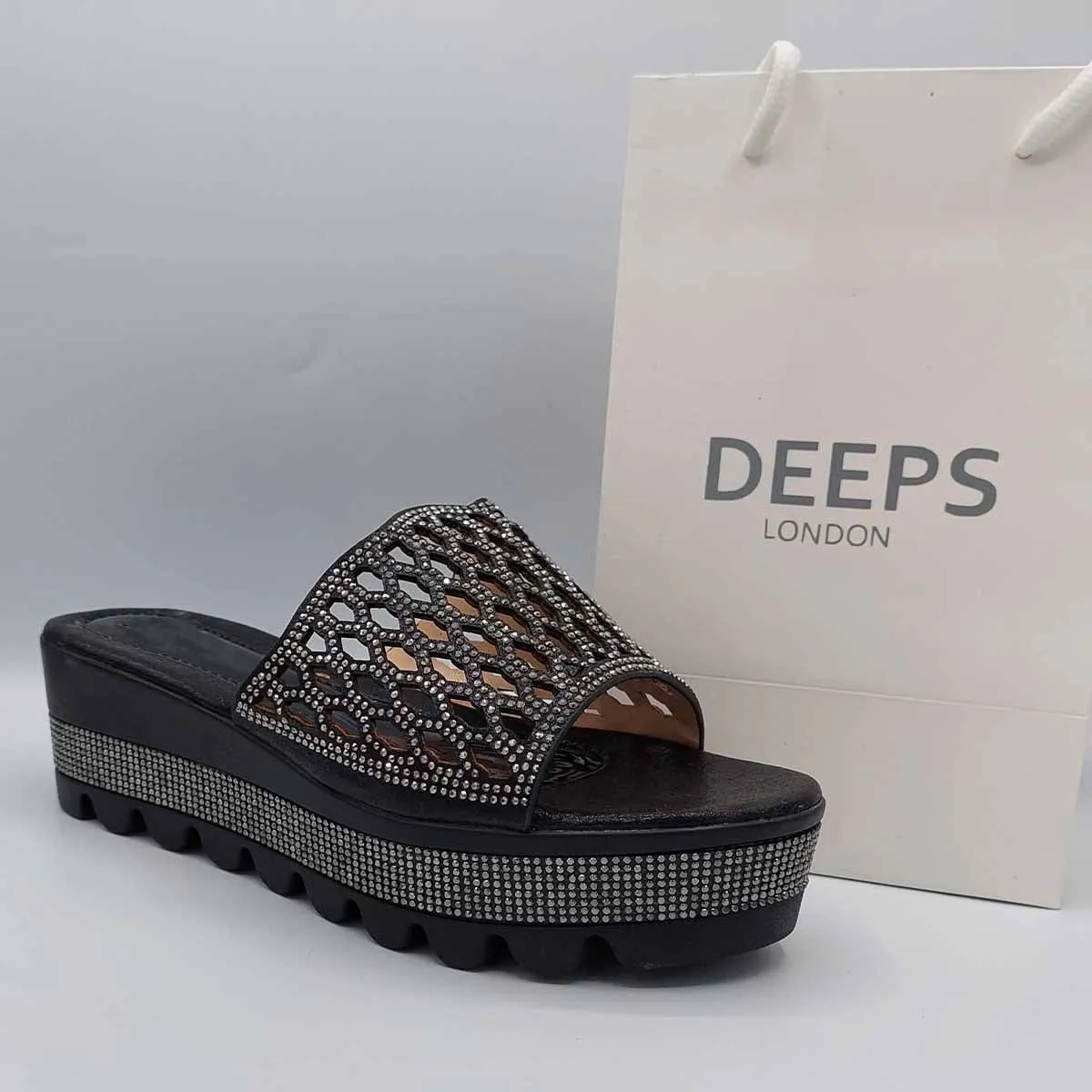 SLICK OPEN TOE RHINESTONE MESH SUMMER WEDGE PLATFORM MULE SLIDER SANDAL