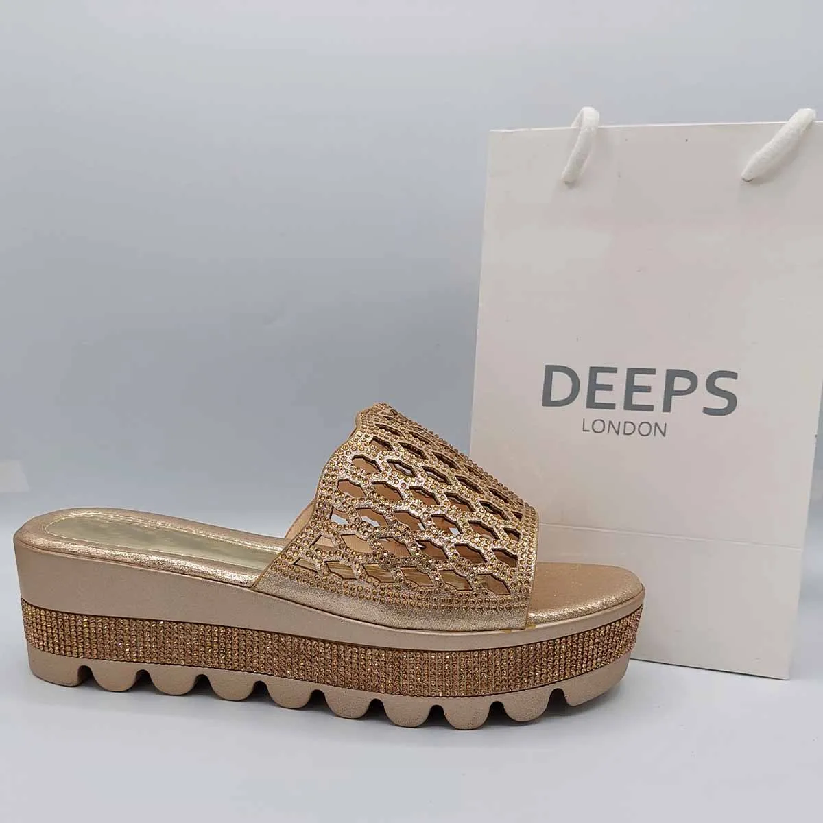 SLICK OPEN TOE RHINESTONE MESH SUMMER WEDGE PLATFORM MULE SLIDER SANDAL