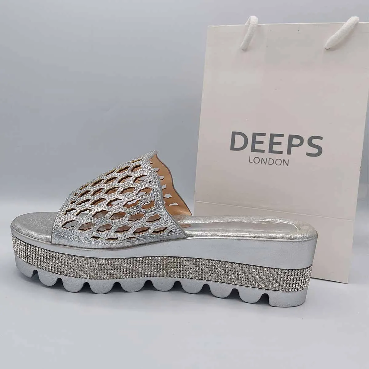 SLICK OPEN TOE RHINESTONE MESH SUMMER WEDGE PLATFORM MULE SLIDER SANDAL