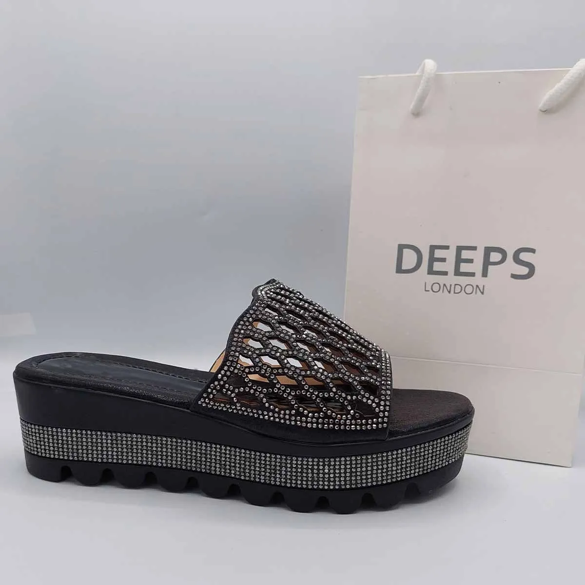 SLICK OPEN TOE RHINESTONE MESH SUMMER WEDGE PLATFORM MULE SLIDER SANDAL