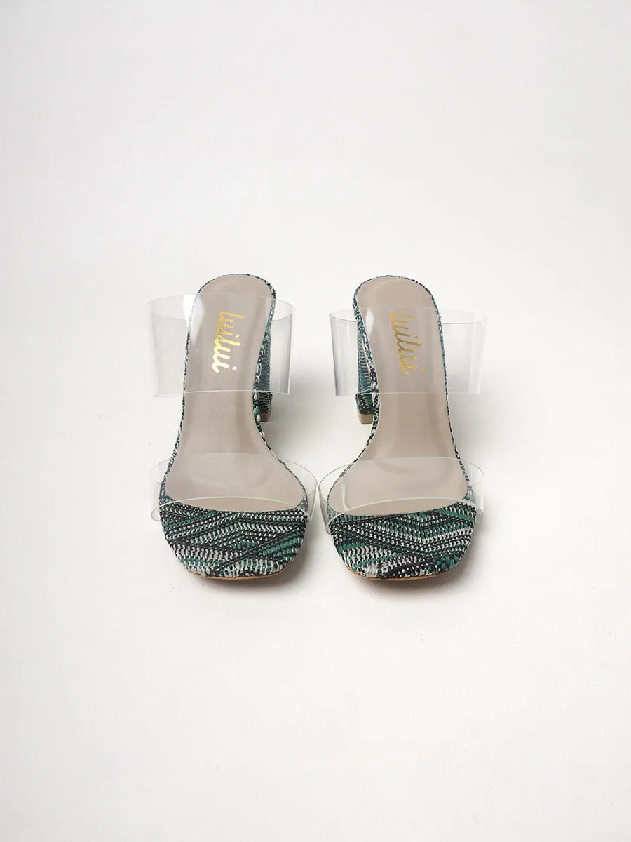 STRAWRY transparent sliders on block heels