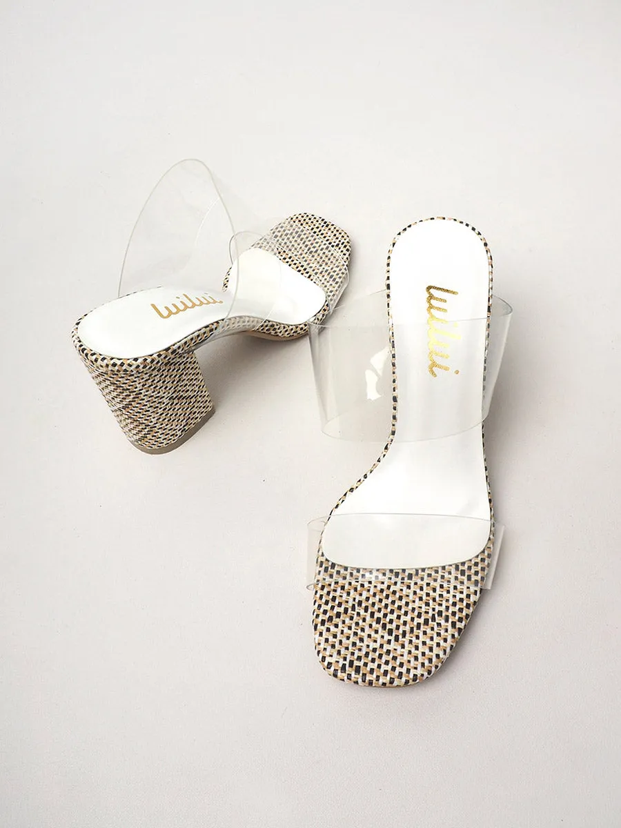 STRAWRY transparent sliders on block heels