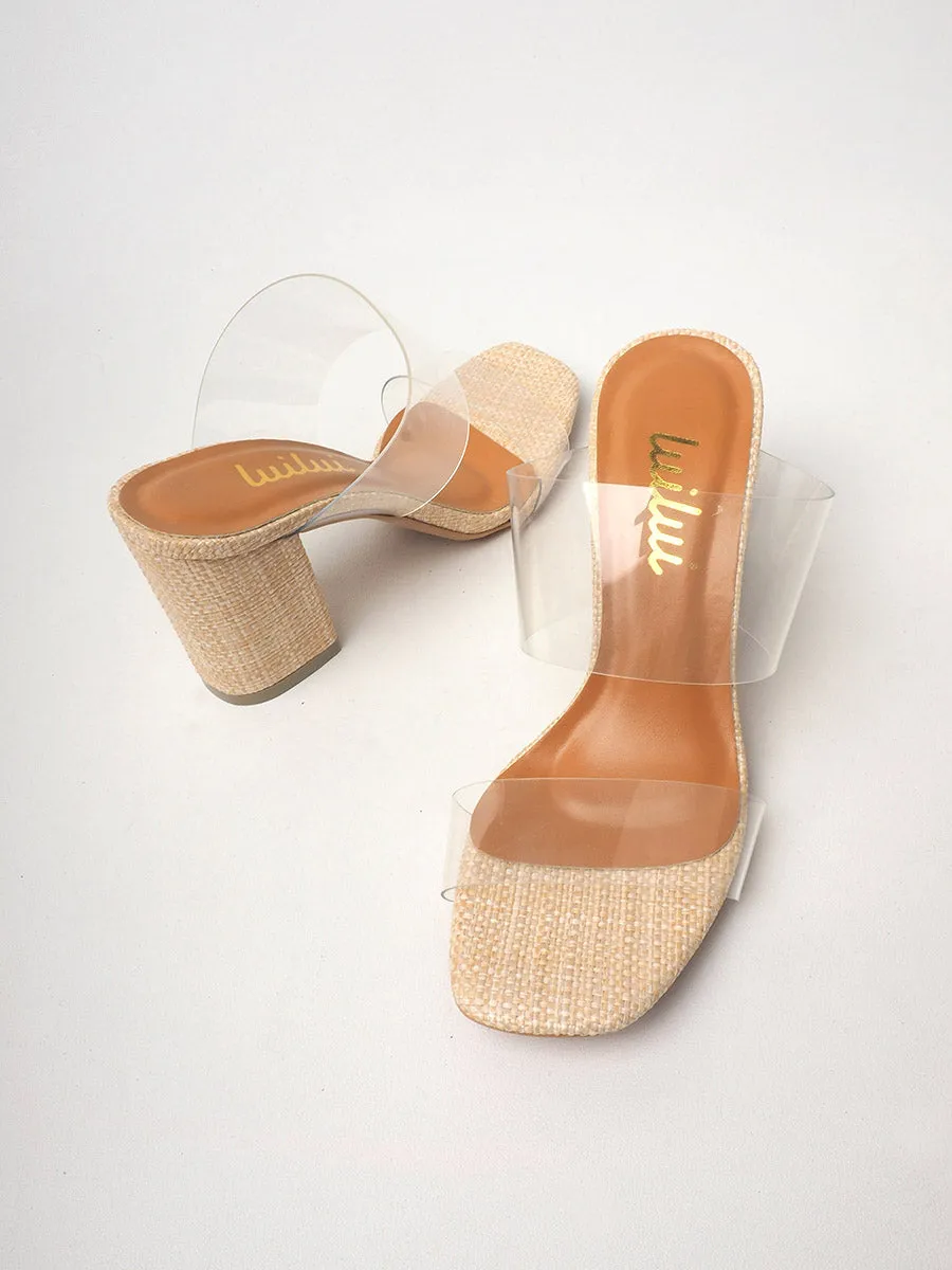 STRAWRY transparent sliders on block heels