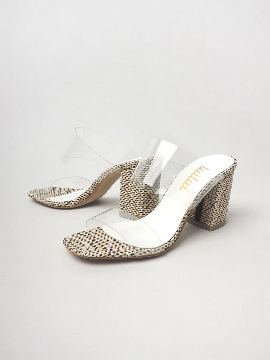 STRAWRY transparent sliders on block heels