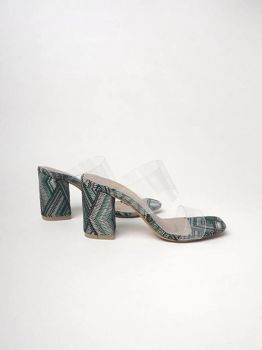 STRAWRY transparent sliders on block heels