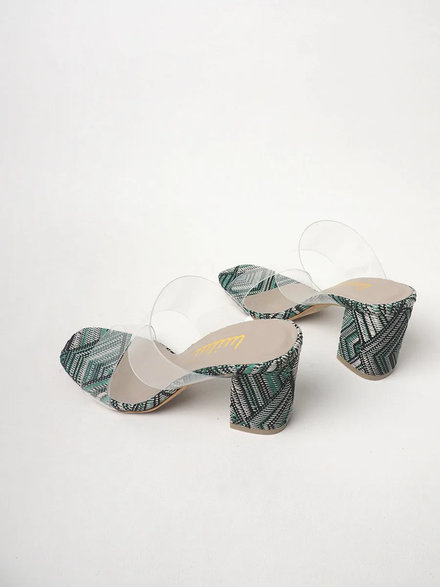 STRAWRY transparent sliders on block heels