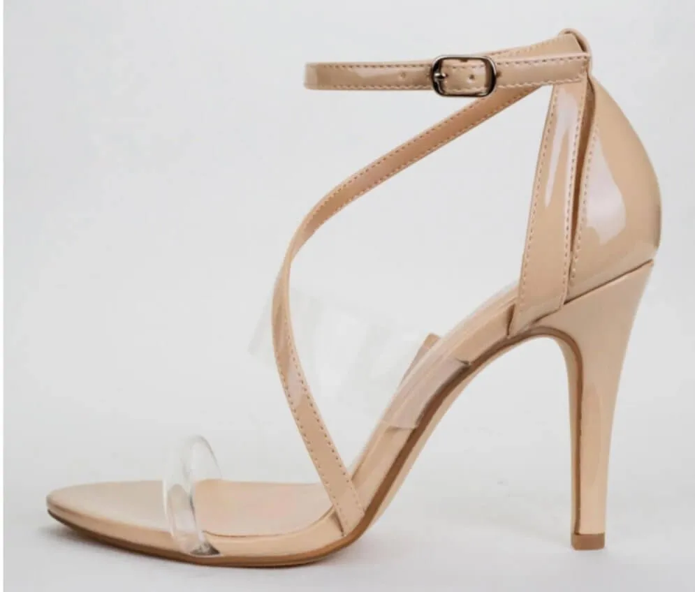 The Homecoming Hottie Heels: Nude and Clear Strapped Heels