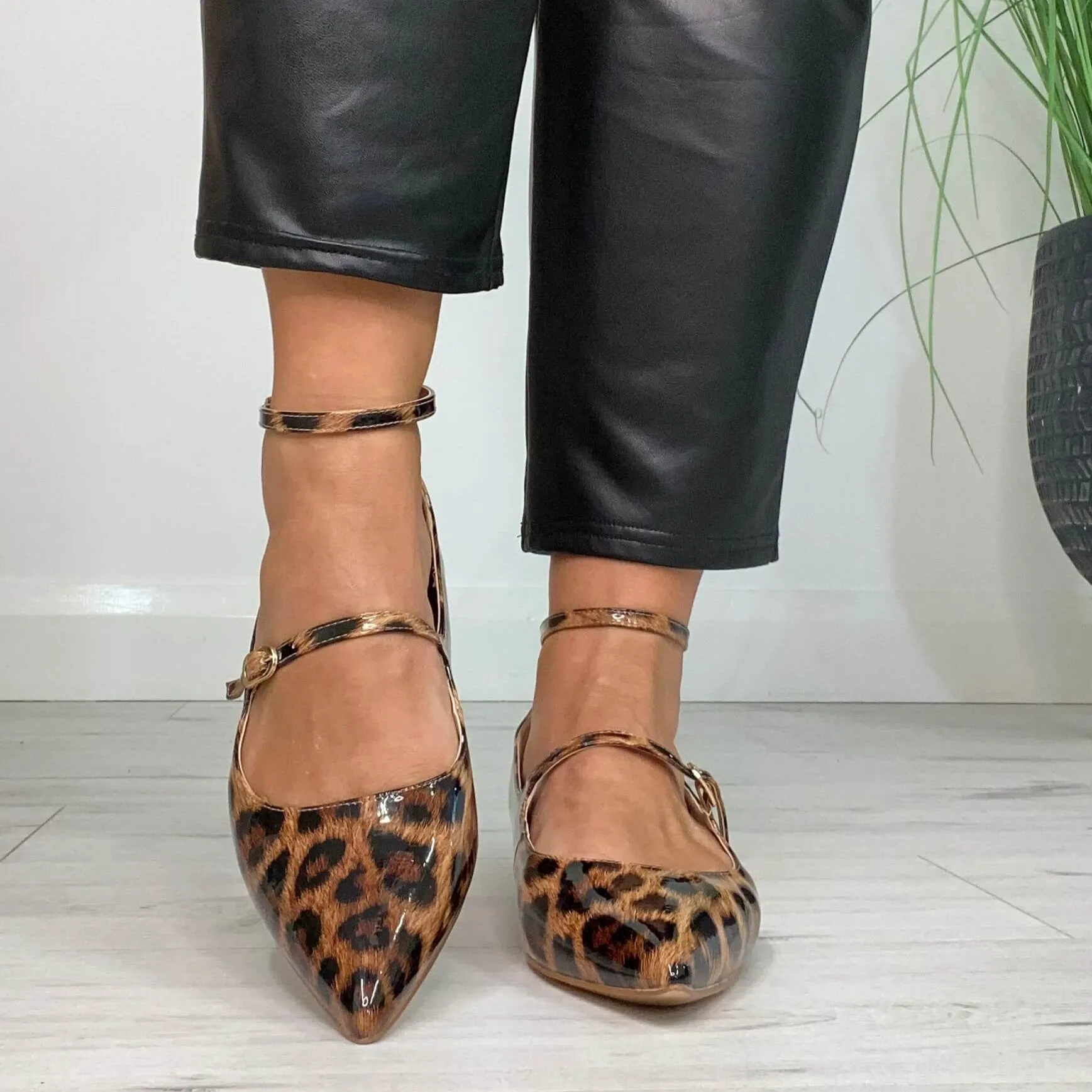 Una Healy Strappy Pointed Dolly Shoes - Leopard