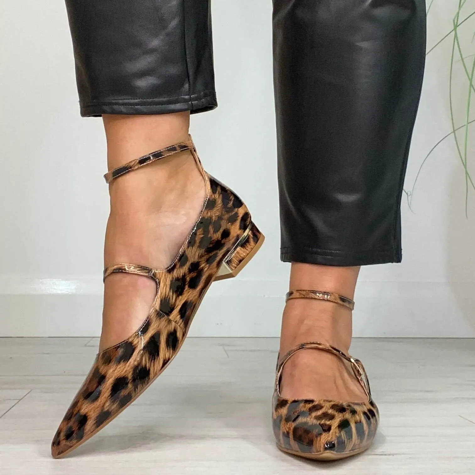 Una Healy Strappy Pointed Dolly Shoes - Leopard