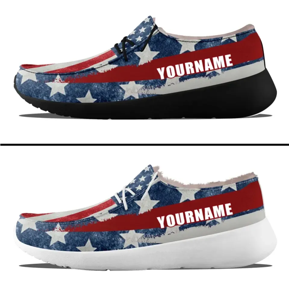 Unique Gift,Personalized Patriotic Canvas Slip-On Sneakers, Custom USA Flag Design Loafer Shoes, Buy One Get One Gift,ZH-240202305-4bb