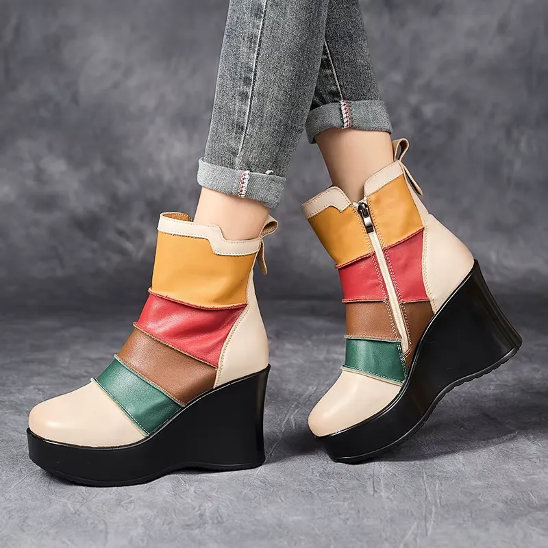 USS Shoes Rachel Women's Mixed Colors Autumn Wedges Boots