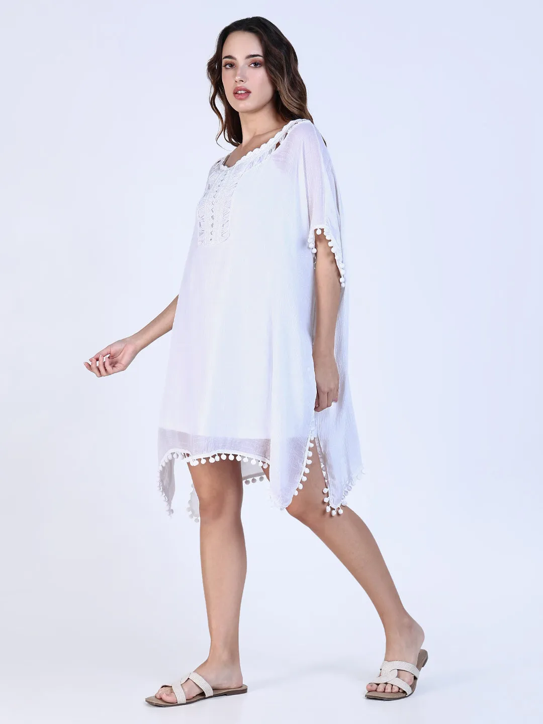Women White Solid Kaftan Dress